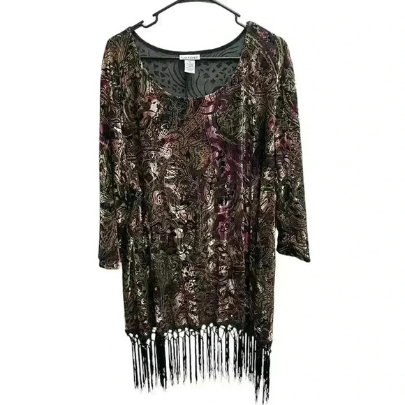 Catherines Tops - Catherines Shirt Womens 3X Velvet Tasseled Top Taupe And Purple Stunning Shirt